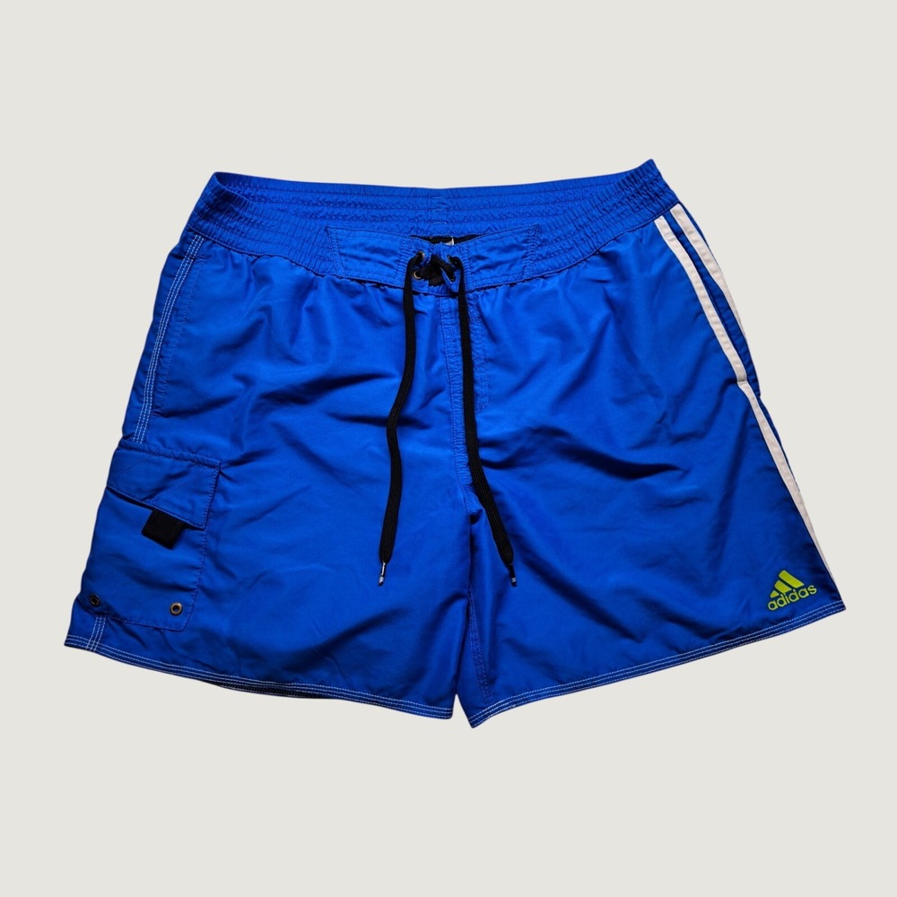 Adidas Swim Shorts Mens XL Blue Excellent 3-Stripe Cargo Pocket Athletic